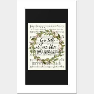 Go Tell It on the Mountain, Watercolor Wreath, Christmas Carol Posters and Art